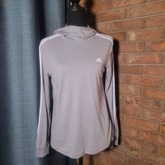 ADIDAS WOMEN'S CLIMALITE JERSEY HOODIE - LT GRAY - SIZE S - Picture 2 of 6